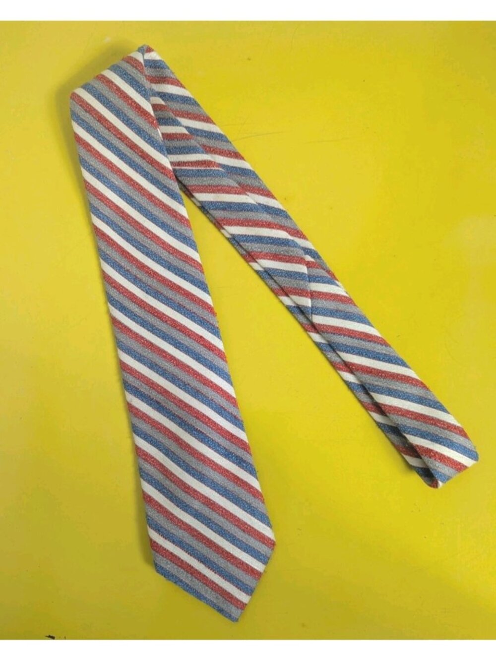 Charing Cross Tie VTG Diagonal Stripe Red White Blue Gray 60" L